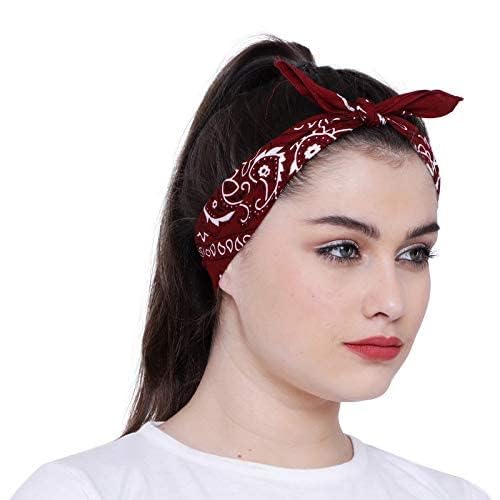 DIKHAWA Unisex Soft Breathable Cotton Paisley Printed Cowboy Bandanas,Headband,Scarf (BLACK,WHITE,NAVY,BURGUNDY_50CM X 50CM_Pack of 4)