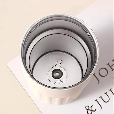 JUGTE 316 Stainless Steel Coffee Mug Cup with Insulated Vacuum Thermal, Digital Display & Leak-Proof with Lid Thermos Flasks for Travel, White Brown, 460 ml