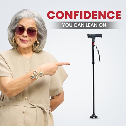 Antara AGEasy Walking Stick with SOS Alarm Button for Men & Women | Walking Cane for Old People | Walk Stick with Adjustable Height | Support Stick (Foldable Walking Stick with SOS Alarm)