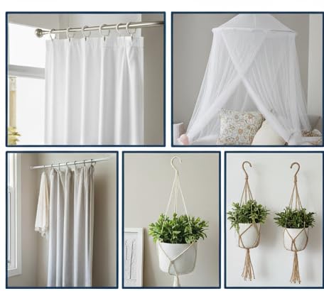 ProKart Premium Plastic Curtain Rings Hook for Windows Curtains, Door Curtains, Bathroom Curtains and Other Multipurpose Usage 1.5 Inch Inner Diameter (White, 25)