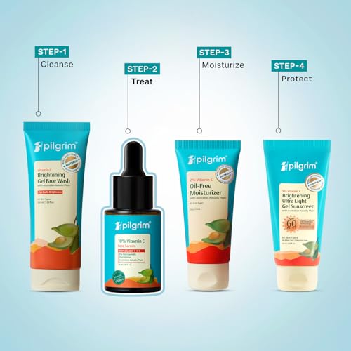 Pilgrim 10% Vitamin C Serum 30ml for Glowing Skin|With 5% Niacinamide, Hyaluronic & Glycolic Acid|Fades Dark Spots, Pigmentation|For All, Oily, Combination, Normal Skin |Beginner Friendly - Men, Women