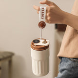 JUGTE 316 Stainless Steel Coffee Mug Cup with Insulated Vacuum Thermal, Digital Display & Leak-Proof with Lid Thermos Flasks for Travel, White Brown, 460 ml