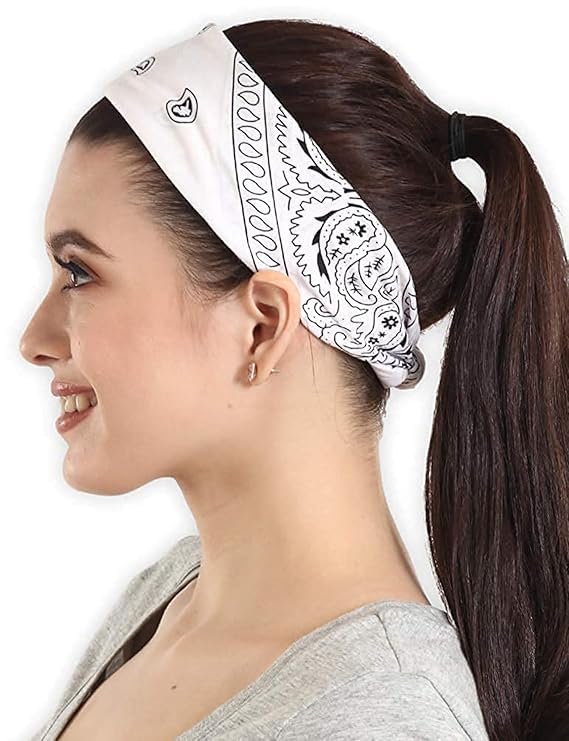 DIKHAWA Unisex Soft Breathable Cotton Paisley Printed Cowboy Bandanas,Headband,Scarf (BLACK,WHITE,NAVY,BURGUNDY_50CM X 50CM_Pack of 4)