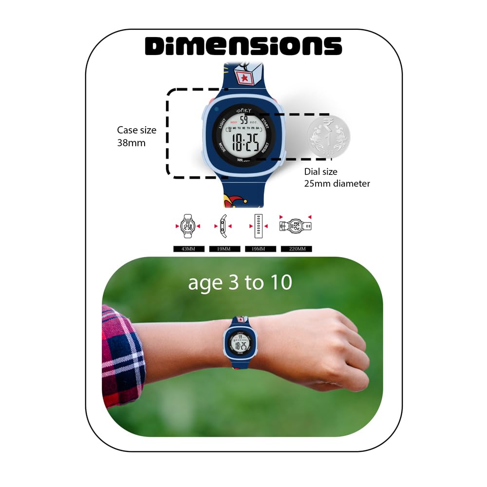SPIKY Digital Sports Watch for Kids (Blue) | Multifunctional with Luminous Display & Alarm | Water Resistant & Printed Silicone Strap | Best Birthday Gift Wrist Watches for Boys & Girls | Age 2-14 Yrs