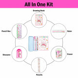 Toy Imagine™ Cute 8-Piece Stationery Kit for Kids – Includes Pencil Box, Pencils, Ruler, Drawing Book, Eraser, Sharpener & Transparent Pouch | School Supplies Set for Girls & Boys (Color May Vary)