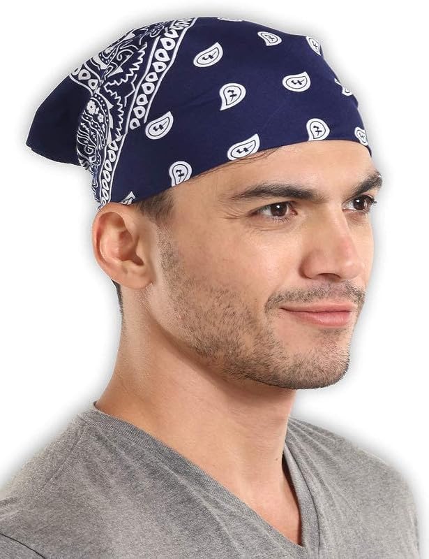 DIKHAWA Unisex Soft Breathable Cotton Paisley Printed Cowboy Bandanas,Headband,Scarf (BLACK,WHITE,NAVY,BURGUNDY_50CM X 50CM_Pack of 4)