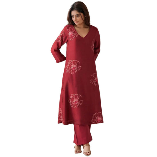 ANNI DESIGNER Women's Rayon Viscose Printed Straight Kurta with Pant (TWISHA RED_S_Red_Small)
