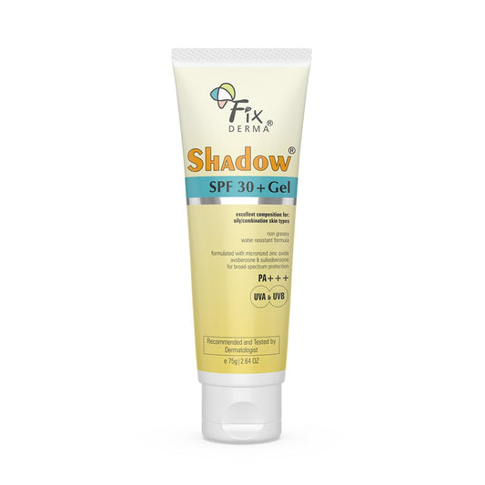 Fixderma Shadow Sunscreen SPF 30+ PA+++ Gel Broad Spectrum Sunscreen For UVA & UVB Protection For All Skin Type | No White Cast & Water Resistant I Shadow Gel For Women & Men I 75 gm (Pack of 1)