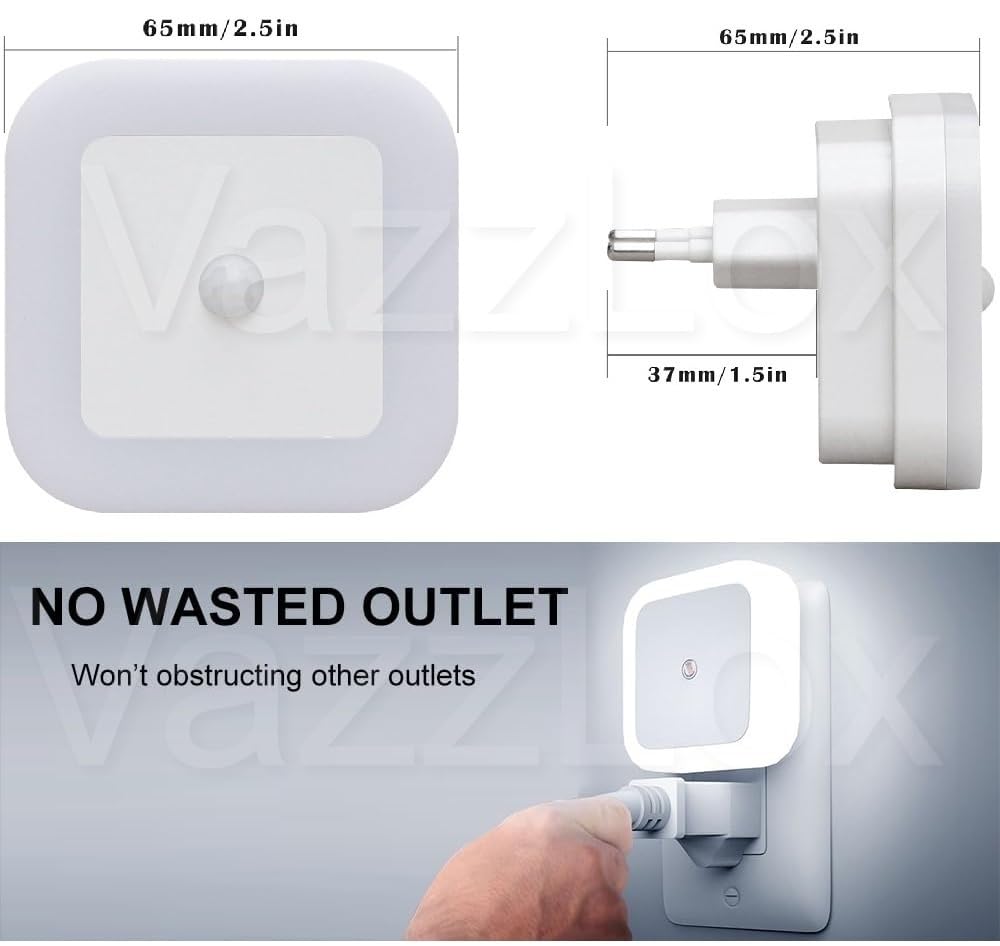 VazzLox Night Lamp for Bedroom 4PCS Smart Sensor Automatic ON/OFF Dim LED Light Energy Saving 0.5W Night Light Long Life Plug in Bed Lamps for Bedroom Lights for Hallway Stairs Kitchen Bathroom (Warm)