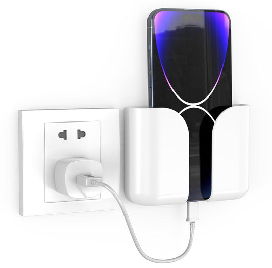 WALLVIEW TECH Wall Mounted Mobile Holder Storage Case for Smartphones with Strong Adhesive Strips|Wall Mount Mobile Stand/Multi-Purpose Stand for Phone Charging (White 01)