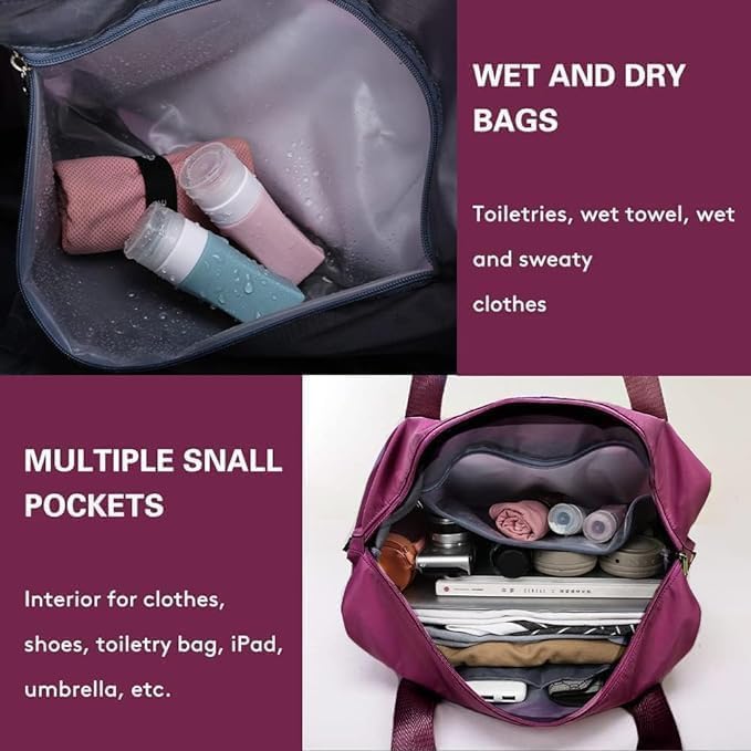 Wazdorf Nylon 41 Liter Expandable Travel Bags for Women, Duffle Bags for Women Luggage, Foldable Vanity Traveling Bag, Waterproof Hand Bag for Ladies Personal Items
