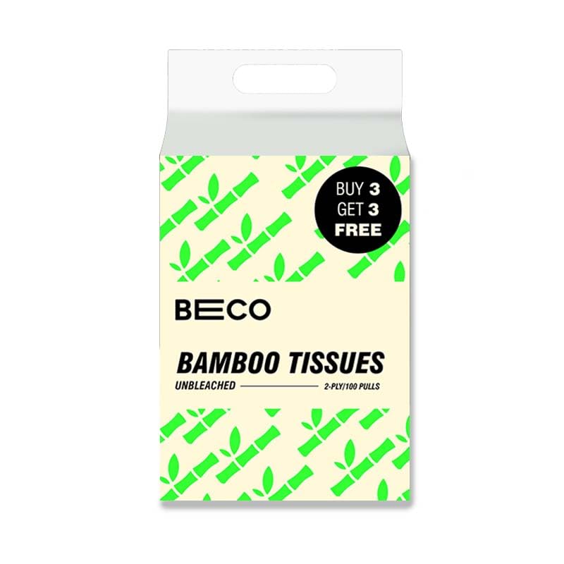 Beco Bamboo Facial Tissue Paper Box-Soft Pack | 100 pulls x 6 packs | Super Soft, Skin Friendly & Highly Absorbent Face Tissue Napkins | Car Tissues | 100% Natural & Ecofriendly | 2 ply-600 Pulls