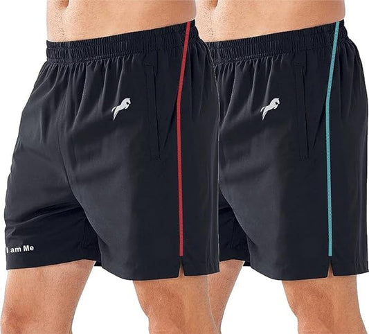 NEVER QUIT Men's 2-Pack Polyester Yoga Short | Summer Running, Gym, Sports Shorts with Pockets | Quick-Dry, Lightweight, Stretchable Workout Short for Men (in, Alpha, 2XL, Regular, Black)