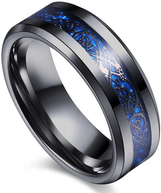 MEENAZ Stainless Steel Stylish dragon celtic proposal Couple band thumb Silver Platinum Black combo Finger Ring for Men Mens gents unisex Boys Boyfriend MEN RINGS-AM062 (BLACK BLUE, 17)