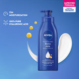 NIVEA Nourishing Body Milk 600ml Body Lotion with Hyaluronic Acid | 72Hr Hydration | Deep Moisture Care for Very Dry Skin | Enriched with Almond Oil | Smooth, Radiant & Healthy Looking Skin Care