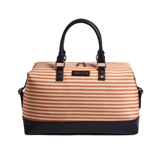 Gauge Machine Unisex Faux Leather and PolyCanvas Stylish Stripped Beach Duffle Bag (Mustard_GMDFB0122208ABR)