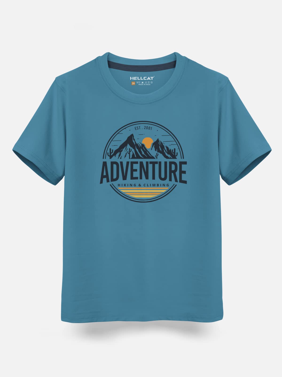 HELLCAT Trendy Typographic Printed Cotton Blend Half Sleeve T-Shirt for Boys - Pack of 5 / Navy Blue & Burgundy & Beige & Saffron & Turquoise Blue / 3-4 Years, Regular Fit