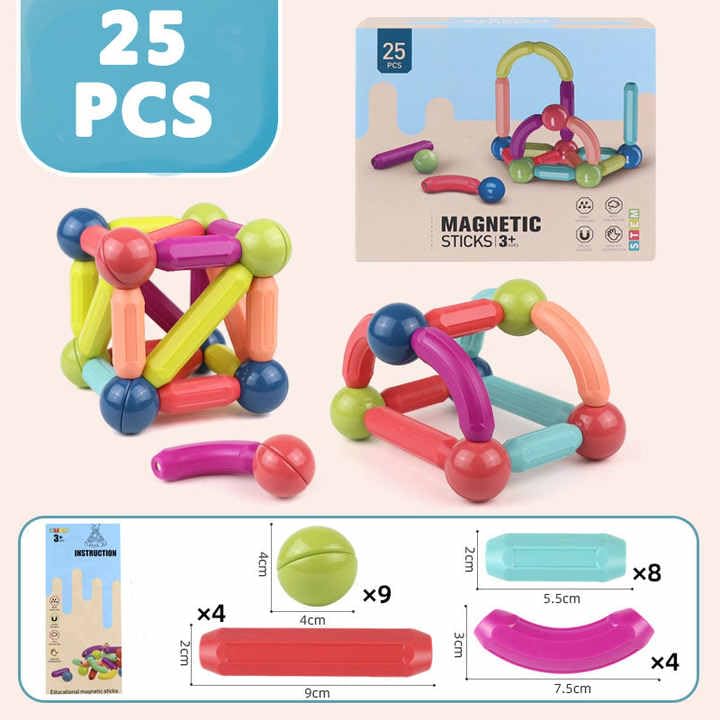 PRIME DEALS Magnetic Sticks Building Blocks For Kids Toys For Girls|Magnetic Toys For Boys Age 3+ Year 4-14 Old Educational Stem Learning Magnet Stick With Balls Game Set (25 Pcs),Multicolor