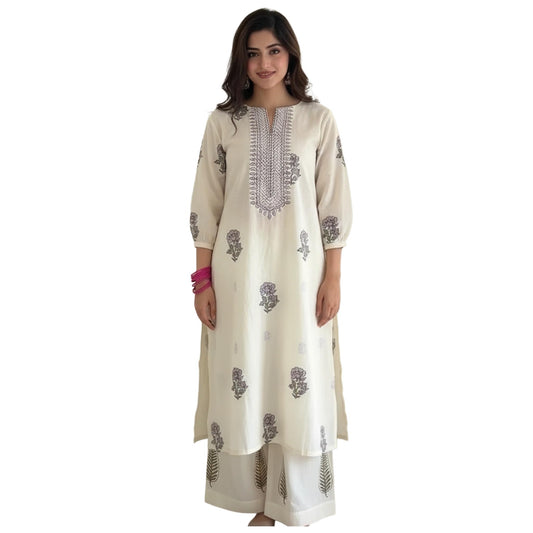 ANNI Designer Women's Rayon Viscose Straight Printed Kurta with Palazzo (KEFIRA White_L_White_Large)