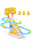 TEC TAVAKKAL Slide Toy Race Duck Track Set, Funny Automatic Stair-Climbing Ducklings Cartoon Roller Coaster Escalator Toy with Flashing Lights & Music