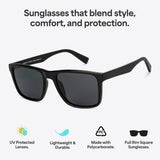 Vincent Chase By Lenskart | Black Full Rim Square | Polarised Stylish Sunglasses | 100% UV Proctected | For Men & Women (Medium, VC S13973)