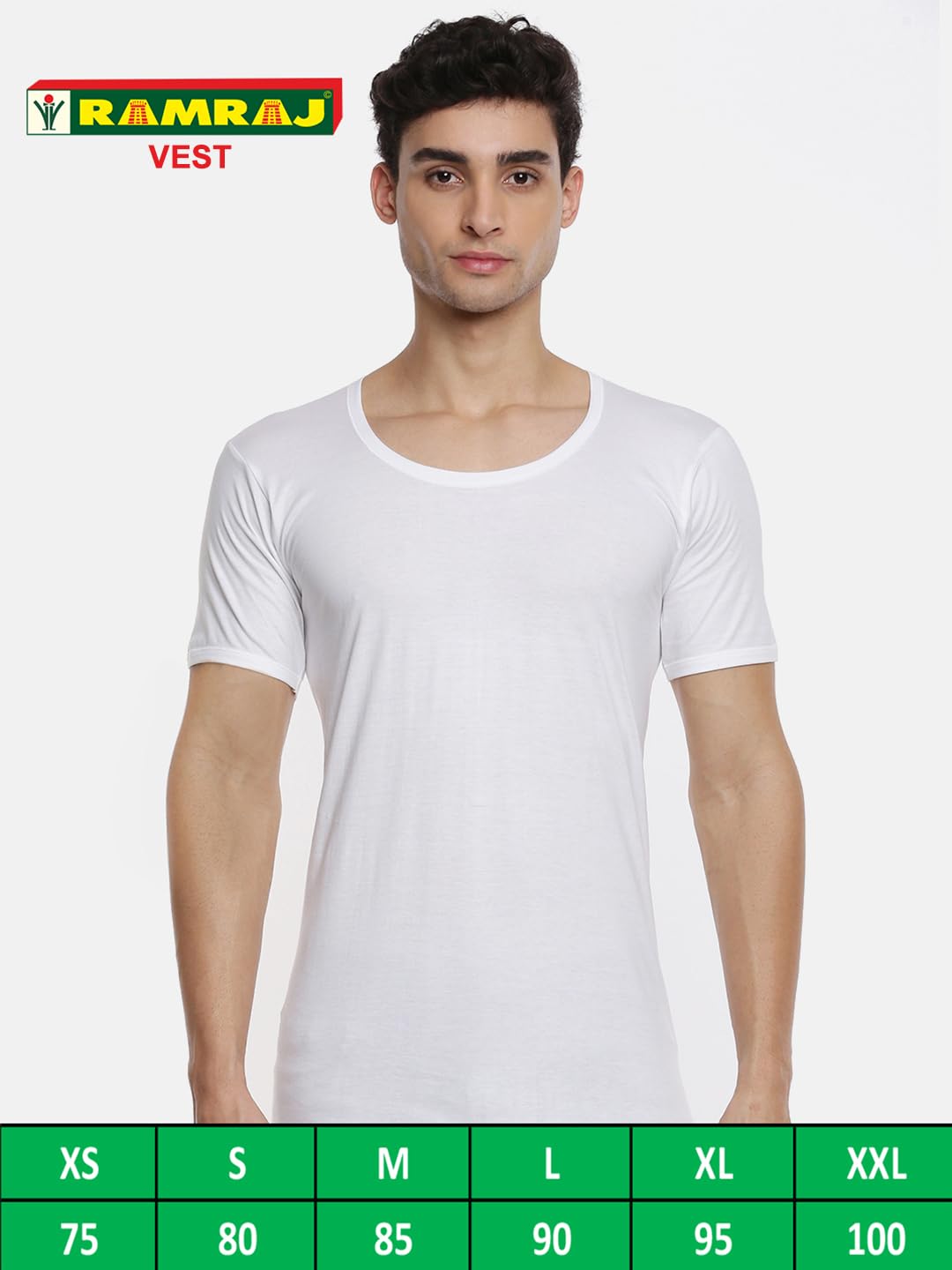 RAMRAJ COTTON Pack of 4 Men's White Round Neck Half Sleeve Cotton Undershirt Vest(White;85)