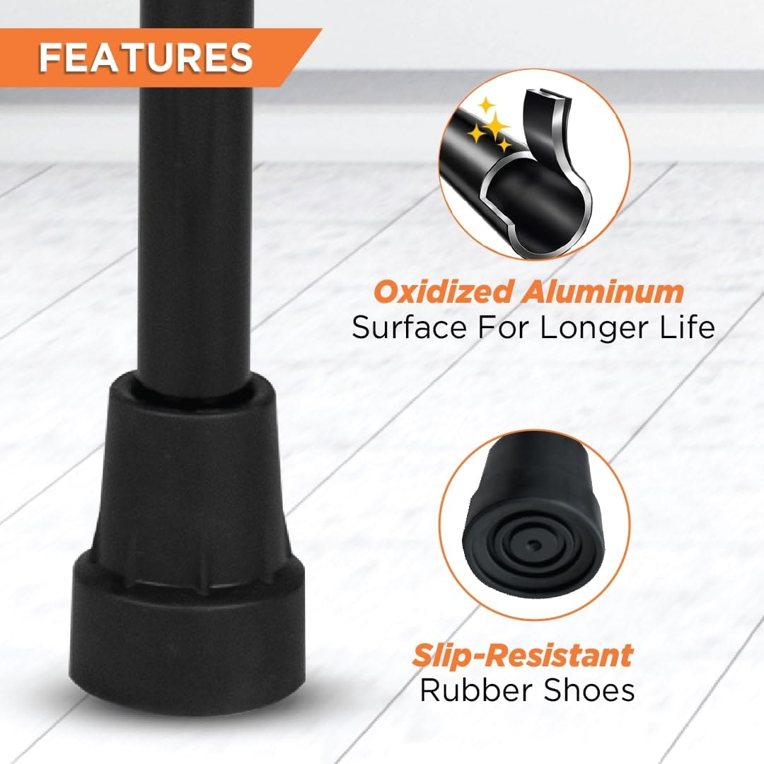 Vissco Avanti T-Shaped Aluminum Walking Stick with Light Weight & Height Adjustable Walking Aid, for Elderly & Those Physically Challenged, Durable Soft Rubber Shoes for Grip - Universal (Black)