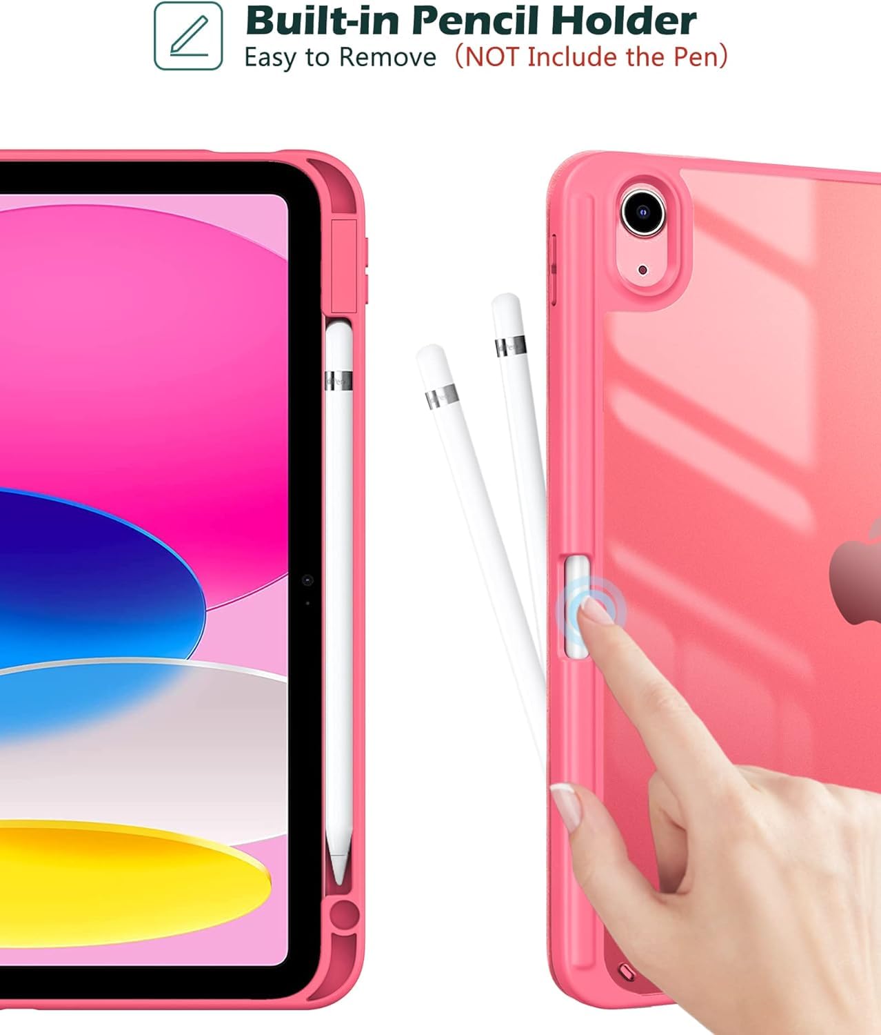 ProElite Case Cover for Apple iPad (A16) 11th/10th Generation (2025/2022), Transparent case Cover with Pencil Holder for iPad 11th/10th Gen 2025/2022, Hot Pink