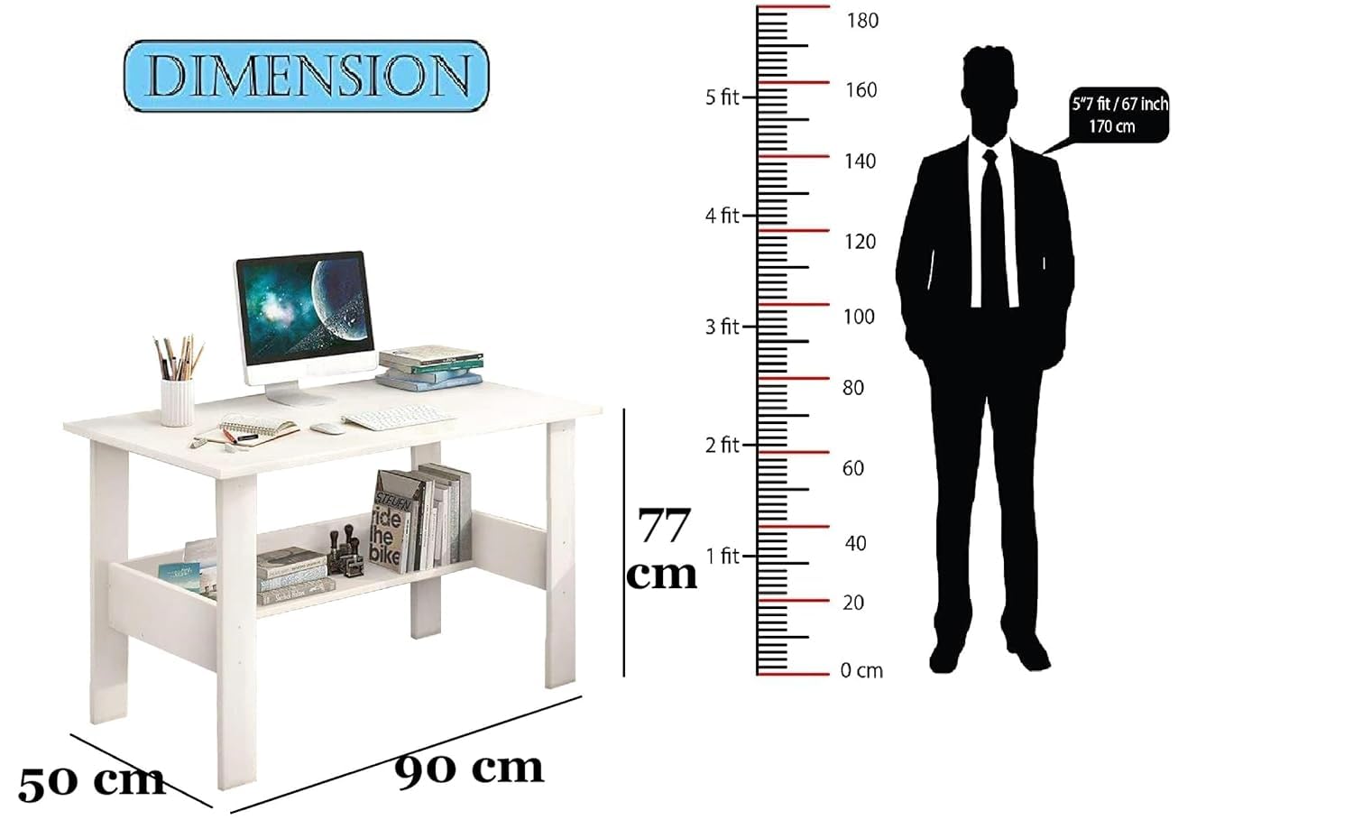 Callas Engineered Wood Computer Desk with Shelf – Modern Laptop Study Table for Home Office, Workstation & Writing Desk for Students and Professionals (ST-09-White)