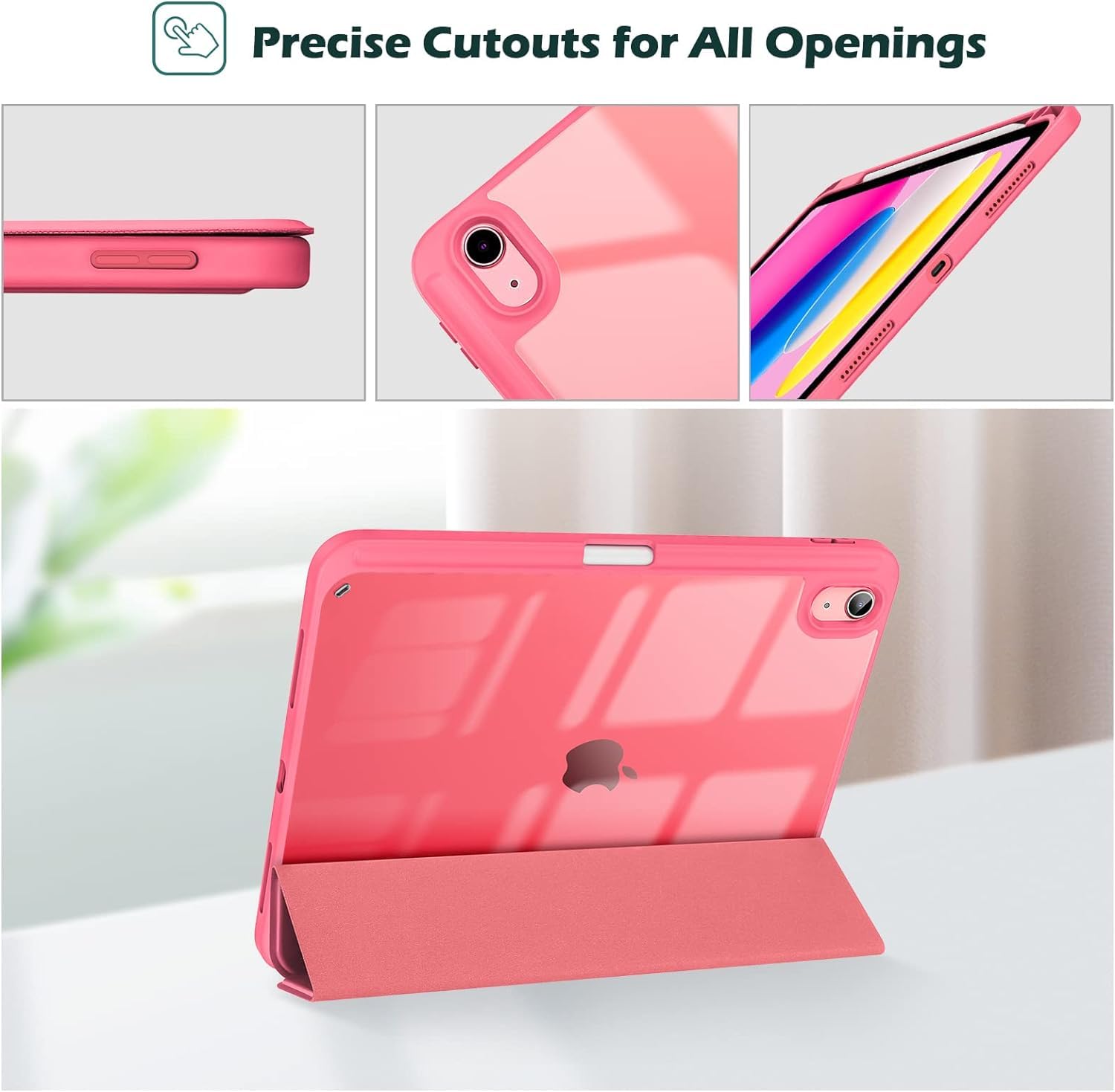 ProElite Case Cover for Apple iPad (A16) 11th/10th Generation (2025/2022), Transparent case Cover with Pencil Holder for iPad 11th/10th Gen 2025/2022, Hot Pink