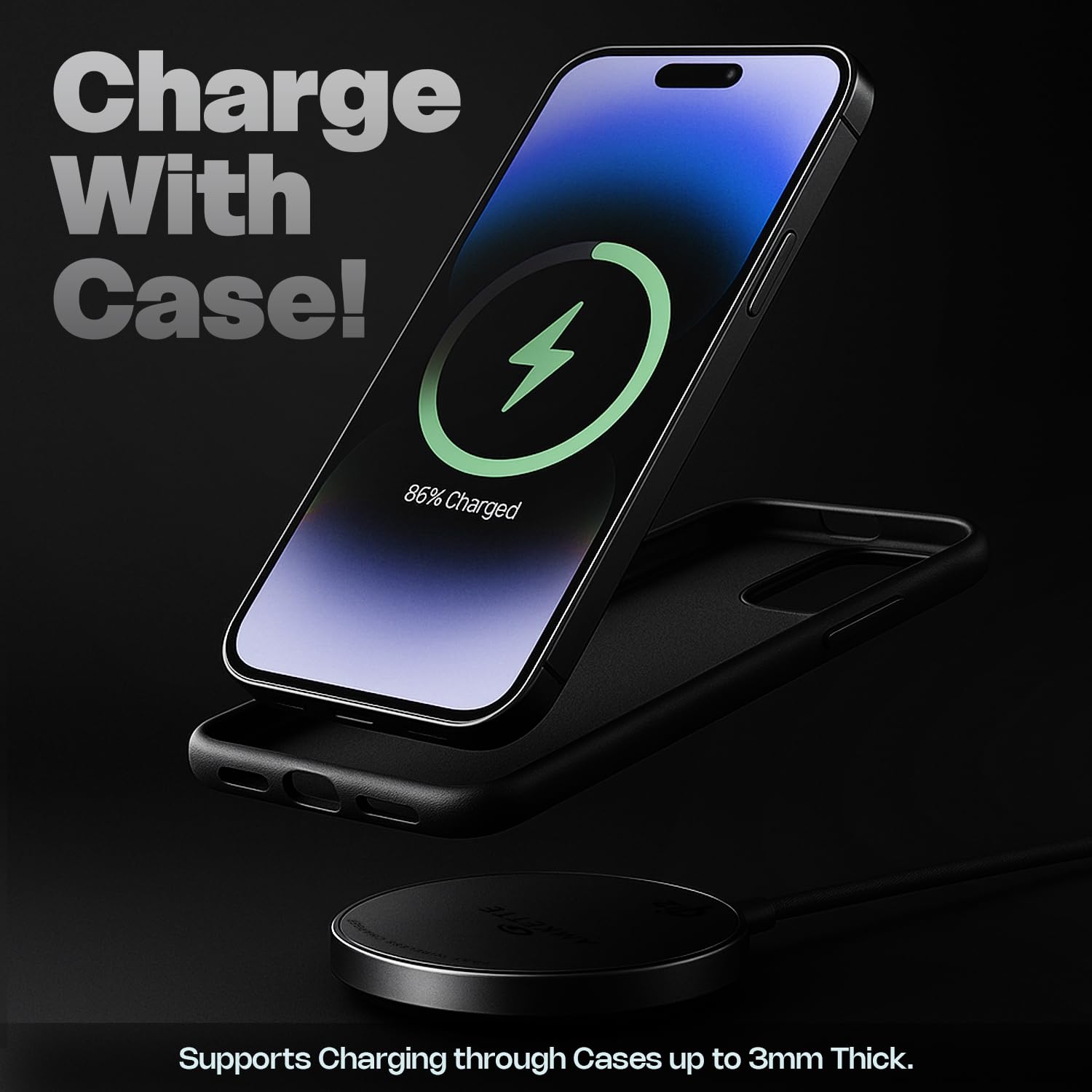 Amkette Air 450 Wireless Charger/Magsafe Charger | Latest Qi Technology 15W Wireless Charging with MagSafe Compatibility| Includes Magnetic Ring for Non-MagSafe Phones | Universal Compatibility