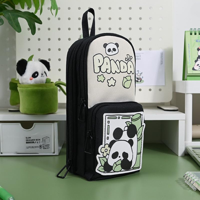 Supreme Deals Umadiya® Panda Pencil Case 6 Layer with 3 Compartment Cute Aesthetic Pencil Case for Boys & Girls Large Capacity Pencil Pouch for School Kids (Black Panda Pencil CASE)