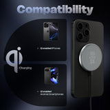 Amkette Air 450 Wireless Charger/Magsafe Charger | Latest Qi Technology 15W Wireless Charging with MagSafe Compatibility| Includes Magnetic Ring for Non-MagSafe Phones | Universal Compatibility