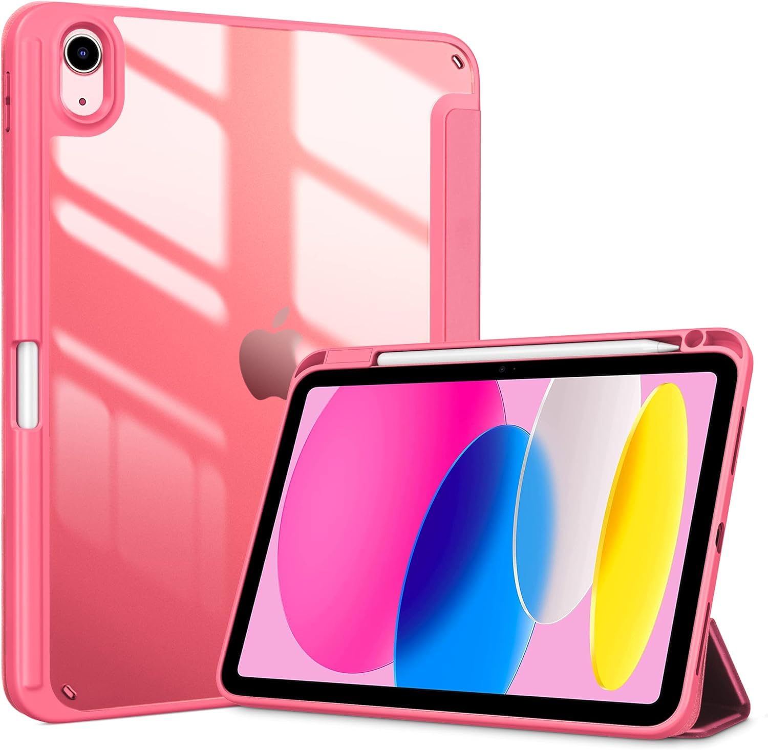ProElite Case Cover for Apple iPad (A16) 11th/10th Generation (2025/2022), Transparent case Cover with Pencil Holder for iPad 11th/10th Gen 2025/2022, Hot Pink