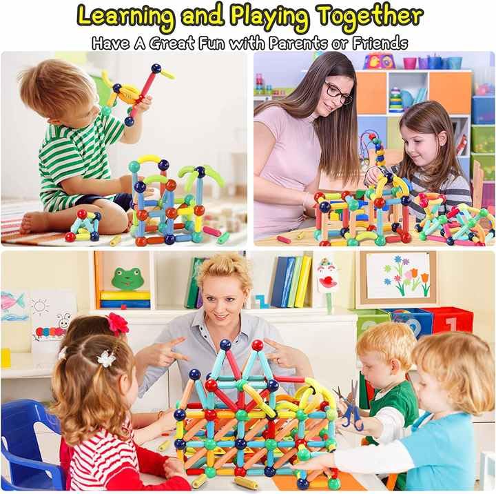 PRIME DEALS Magnetic Sticks Building Blocks For Kids Toys For Girls|Magnetic Toys For Boys Age 3+ Year 4-14 Old Educational Stem Learning Magnet Stick With Balls Game Set (25 Pcs),Multicolor