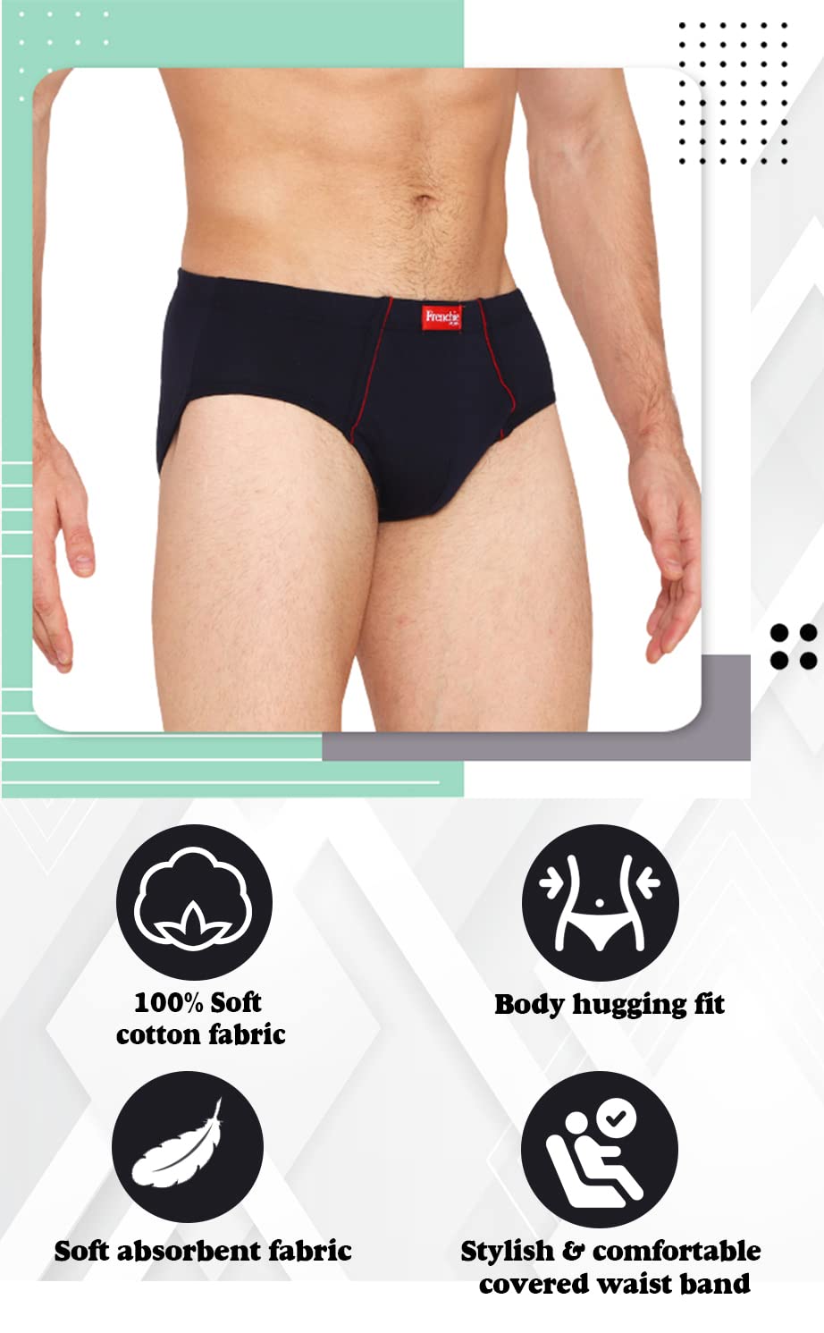 VIP Men's Solid Cotton Briefs with Elasticated Waistband - Pack of 6 (May Vary) - Soft, Breathable, and Comfortable Underwear for Everyday Wear (Assorted_85CM)