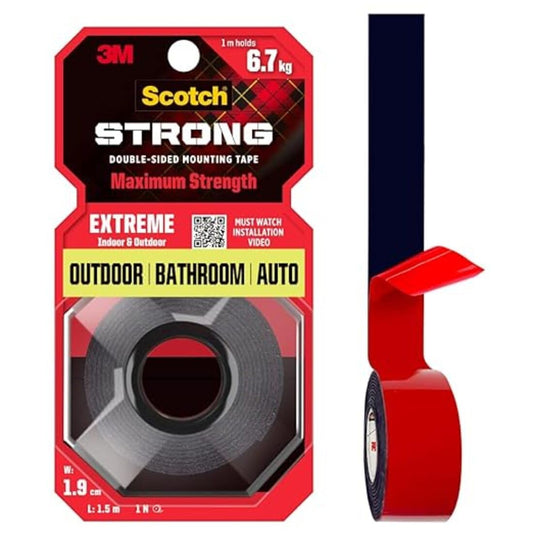 Scotch Extreme Double Sided Tape by 3M, 1M Holds 6.7Kg, Works On Uneven Surfaces, Weather Resistant, Works On Indoor, Outdoor, Auto Interior Surfaces, (L: 1.5m, W: 19mm), Black