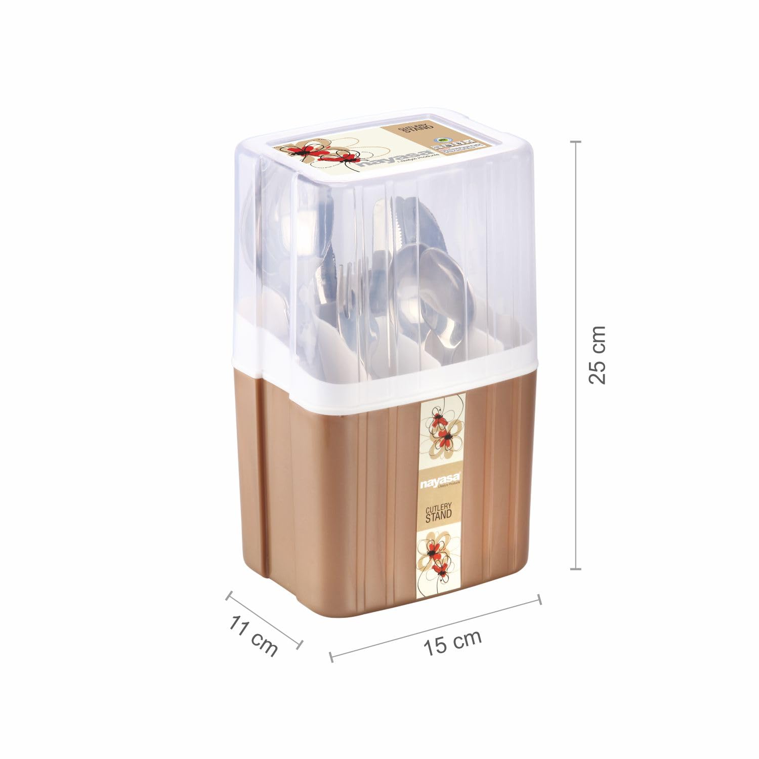 Nayasa Plastic Castle Cutlery Stand | Big | Utensils Holder with Compartments & Drip Tray | Spoon, Fork, Knife & Chopstick Organizer | Tabletop & Kitchen Storage Rack | Brown