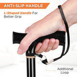 Vissco Avanti T-Shaped Aluminum Walking Stick with Light Weight & Height Adjustable Walking Aid, for Elderly & Those Physically Challenged, Durable Soft Rubber Shoes for Grip - Universal (Black)