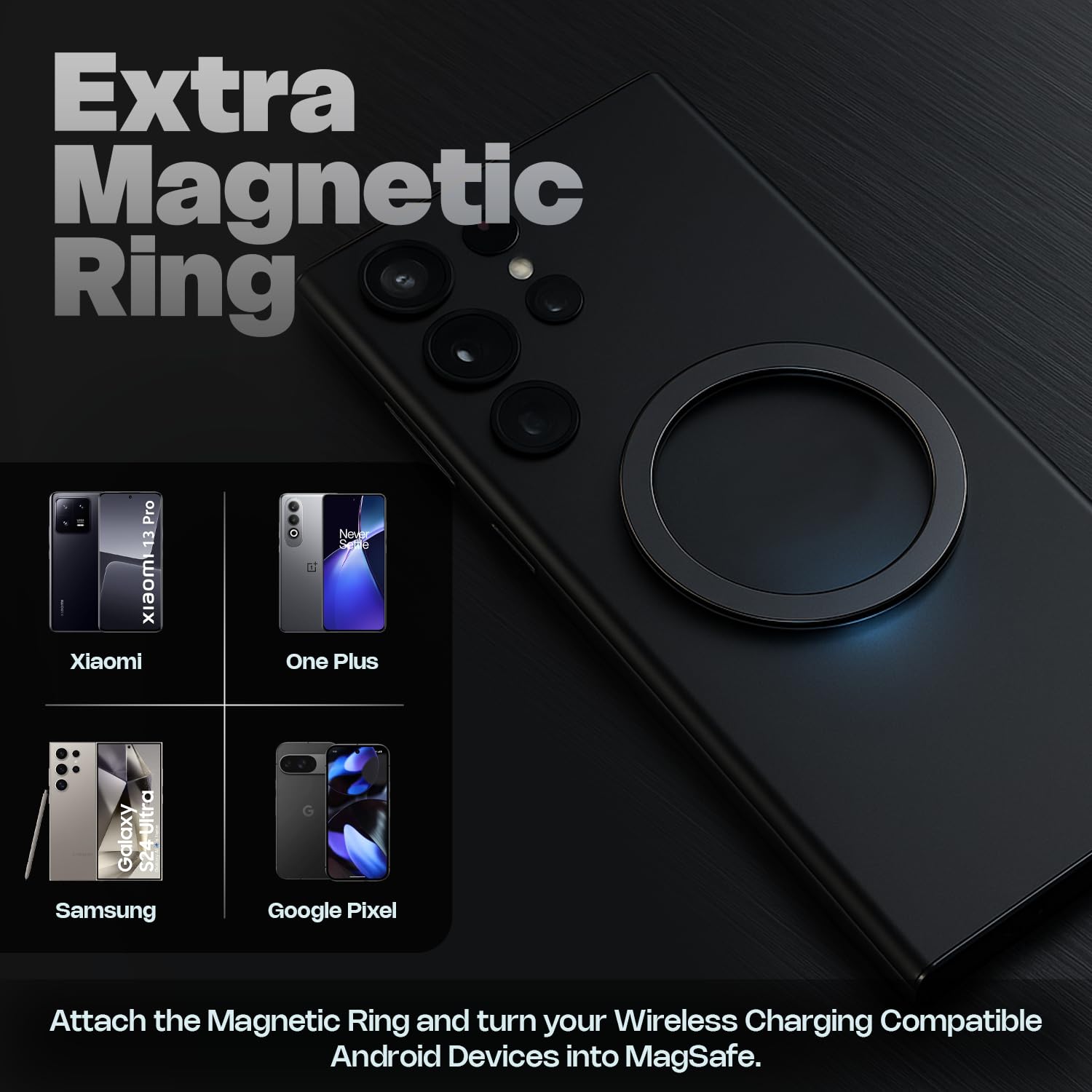 Amkette Air 450 Wireless Charger/Magsafe Charger | Latest Qi Technology 15W Wireless Charging with MagSafe Compatibility| Includes Magnetic Ring for Non-MagSafe Phones | Universal Compatibility