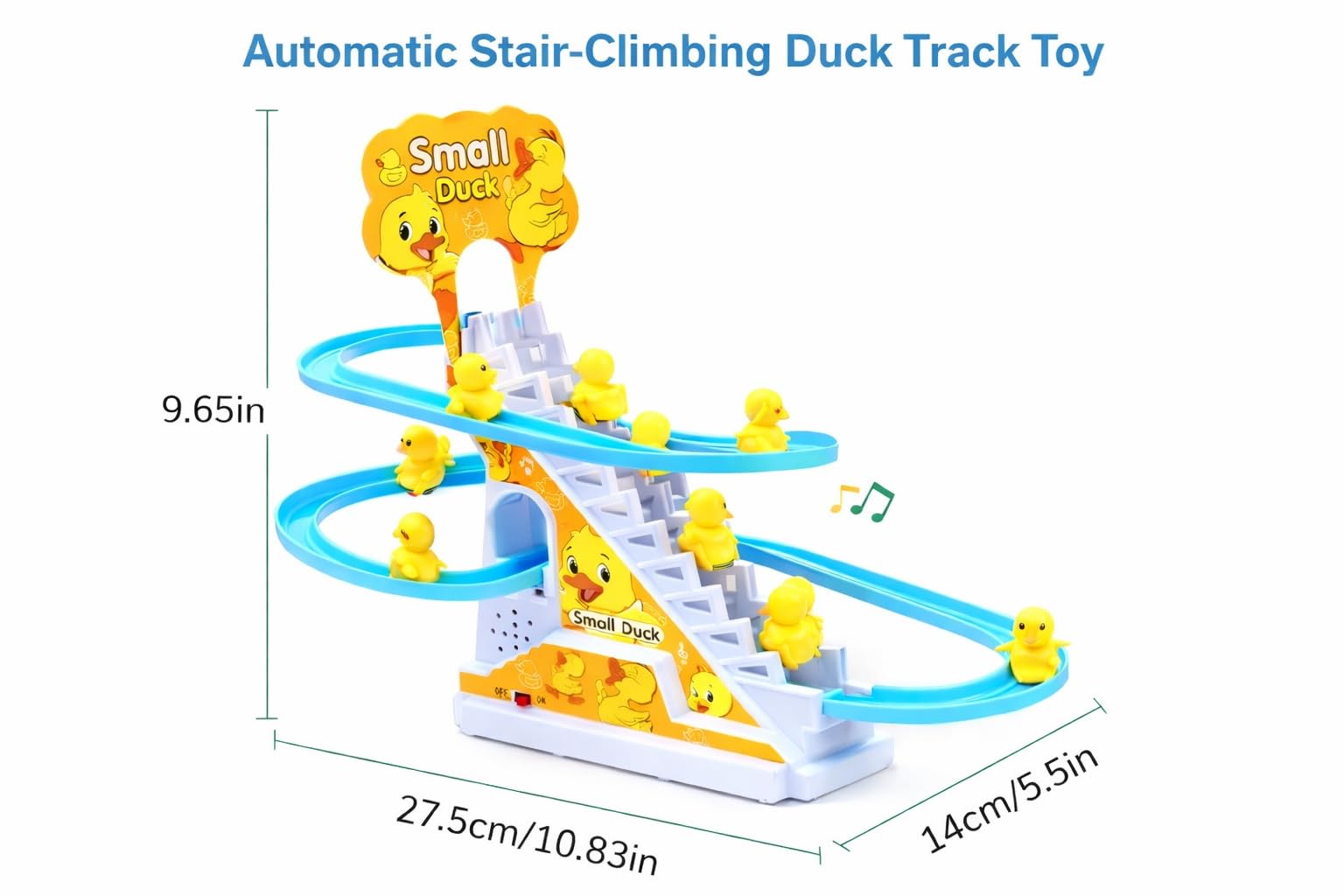 TEC TAVAKKAL Slide Toy Race Duck Track Set, Funny Automatic Stair-Climbing Ducklings Cartoon Roller Coaster Escalator Toy with Flashing Lights & Music