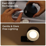 Xech Rechargeable Magnetic Wall Light | Stick-On or Screw Mount | Touch Control LED Lamp | 3 Brightness Levels | USB-C Warm White Light | Rotatable Detachable Head (Magmount) (Black)