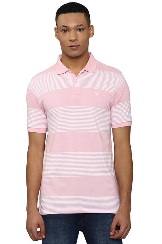 Allen Solly Men Pink Stripe Polo Neck T-Shirt