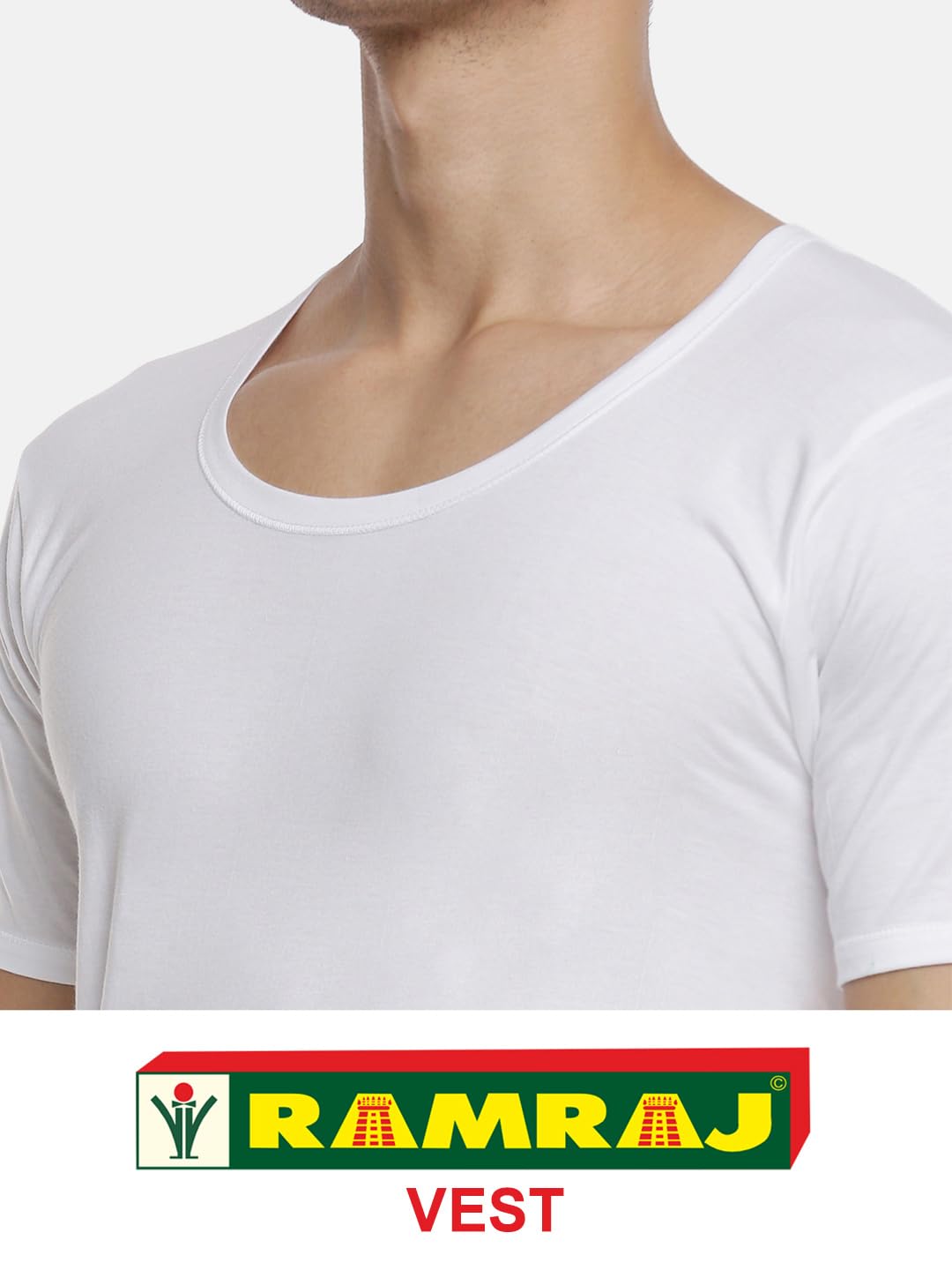 RAMRAJ COTTON Pack of 4 Men's White Round Neck Half Sleeve Cotton Undershirt Vest(White;85)