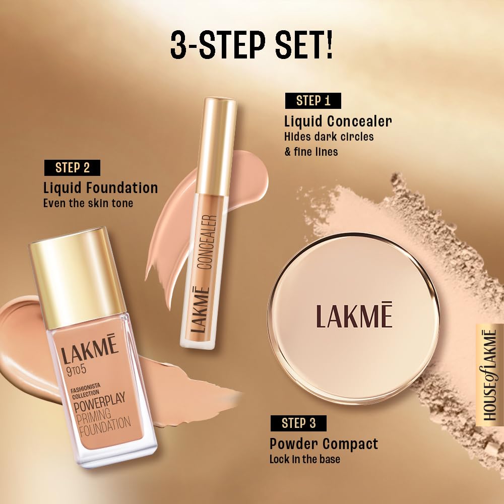 Lakme Powerplay Priming Concealer Built in Primer, Hydrating, Conceals Dark Circles 30 Cinnamon, 5.4ml (Fashionista Collection)
