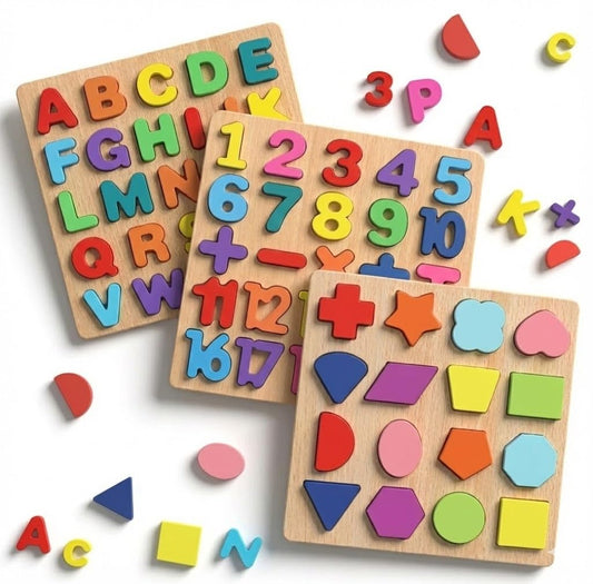 Novo Baby Wooden Learning Educational ABCD Board for Kids, Activity Toys for Toddlers & Preschoolers | ABCD Puzzle Set | Puzzle Toys for 2 Years Old Boys & Girls (Alphabets, Numbers & Shapes)