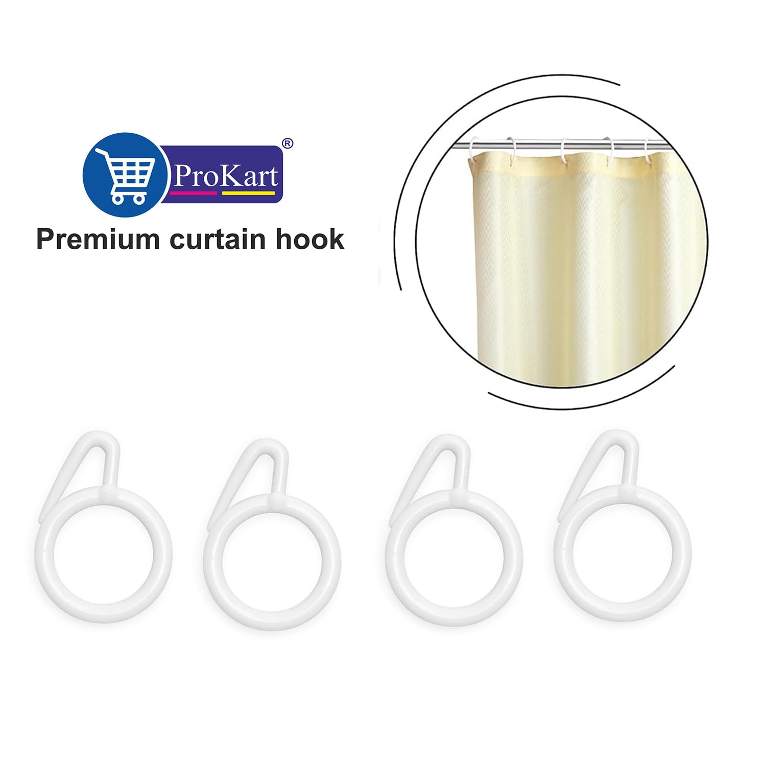 ProKart Premium Plastic Curtain Rings Hook for Windows Curtains, Door Curtains, Bathroom Curtains and Other Multipurpose Usage 1.5 Inch Inner Diameter (White, 25)