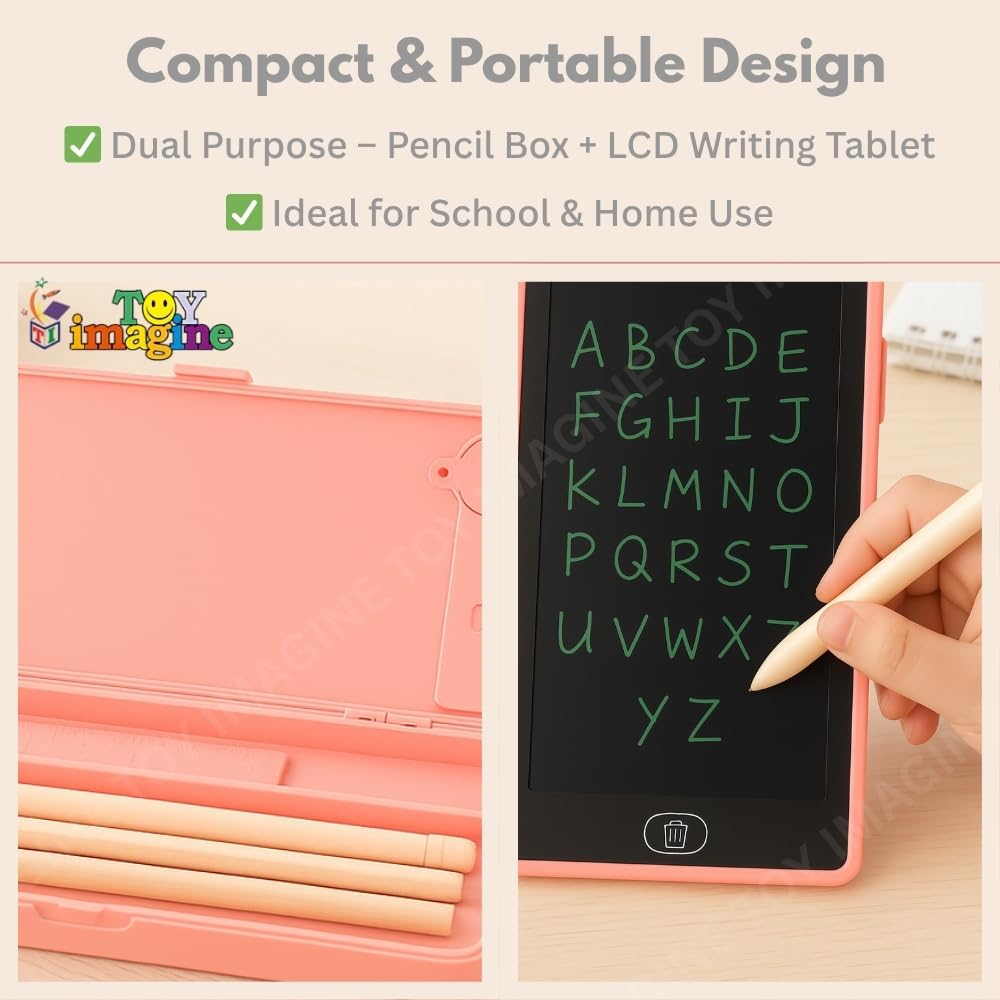 Toy Imagine 2-in-1 Pencil Case with LCD Writing Pad for Kids – Reusable Digital Drawing Slate & Stationery Box | Doodle & Scribble Gift for Boys & Girls (Pack of 1, Color May Vary)