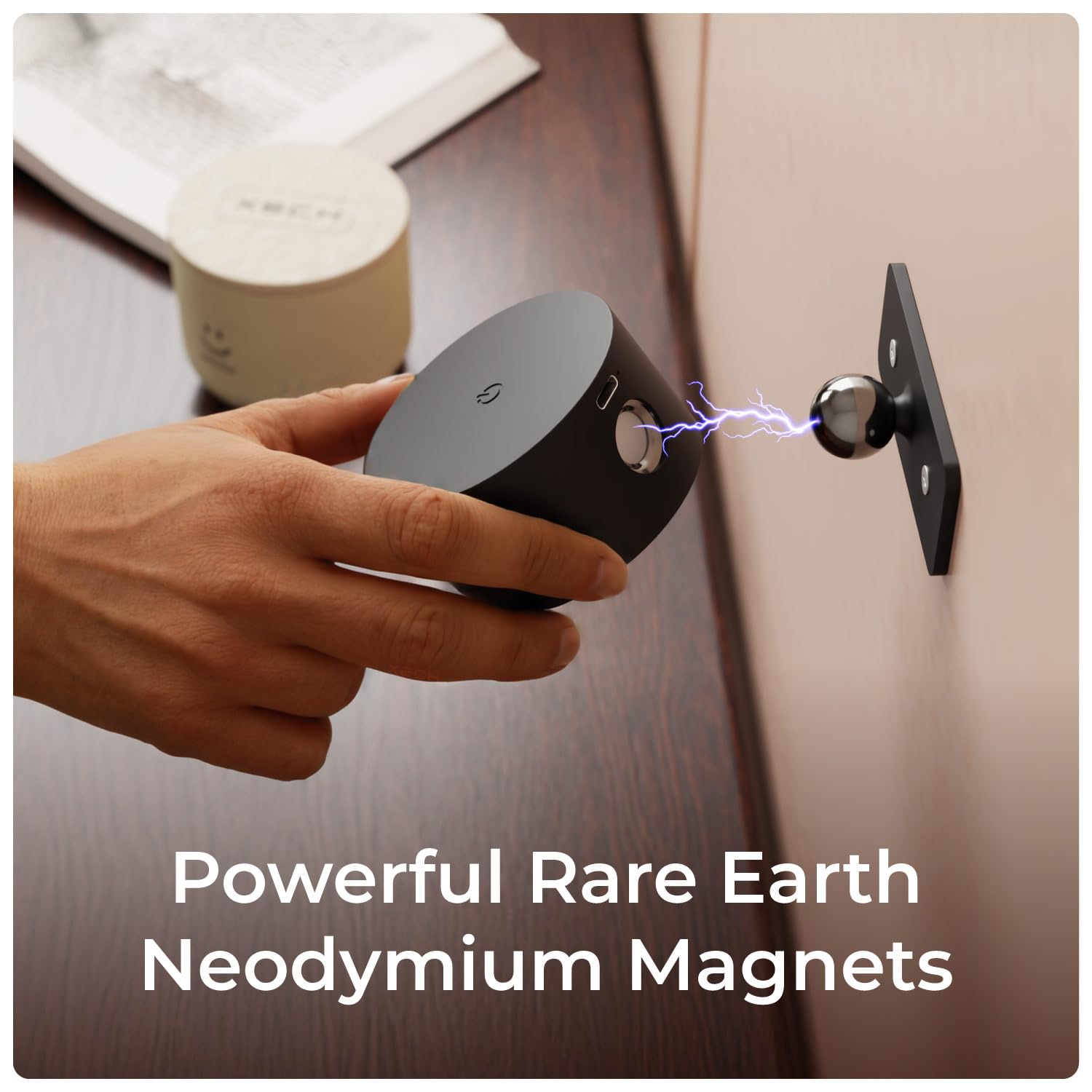 Xech Rechargeable Magnetic Wall Light | Stick-On or Screw Mount | Touch Control LED Lamp | 3 Brightness Levels | USB-C Warm White Light | Rotatable Detachable Head (Magmount) (Black)