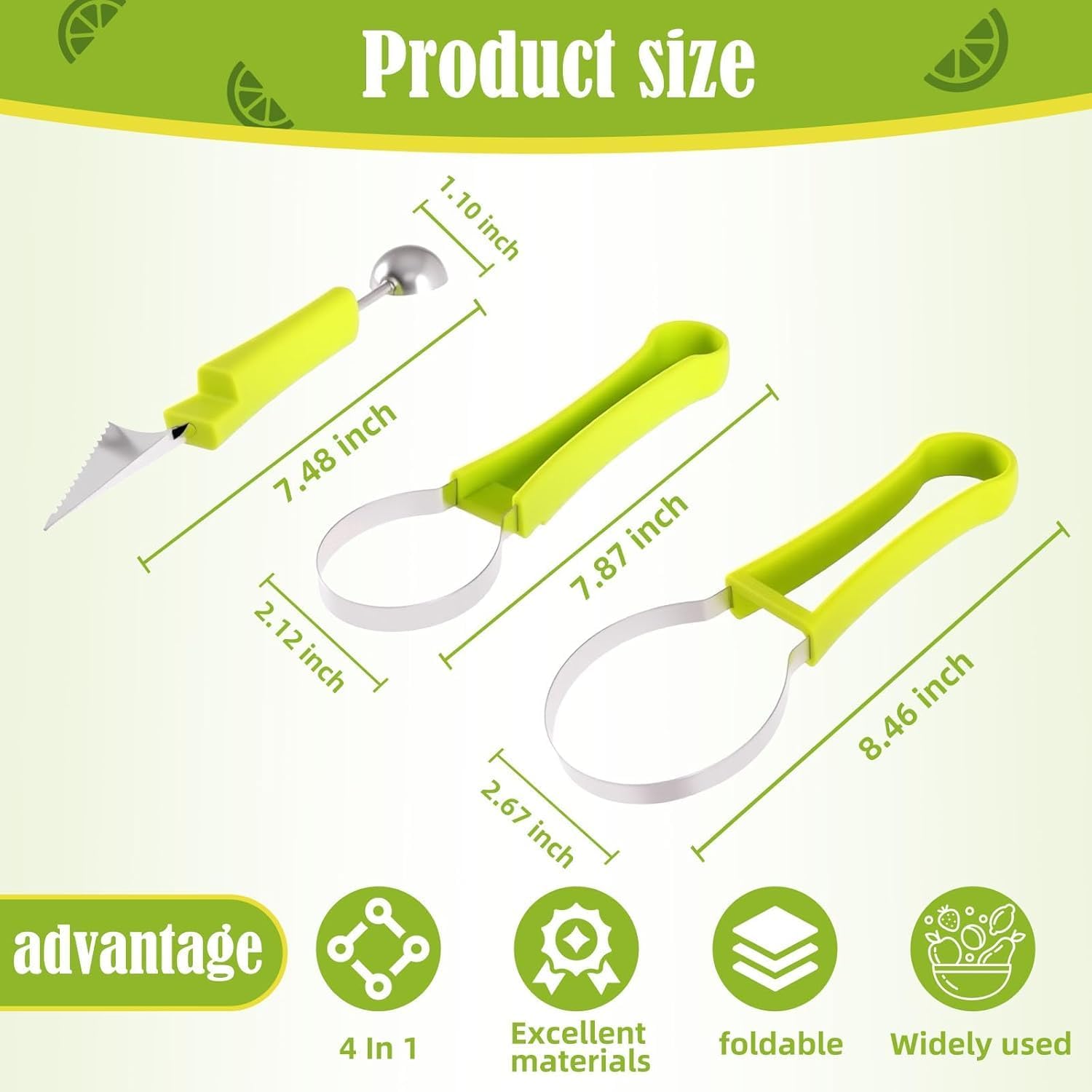 4 in 1 Fruit Cutters Shapes, Watermelon Scooper Fruit Scooper and Baller, Fruit Carving Tools